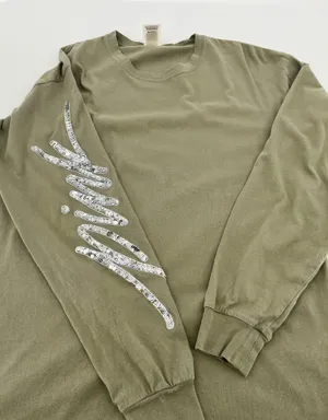 PINK Victoria's Secret Silver Sequin Logo Long Sleeve Tee Women‎ XS Army Green thumbnail 1