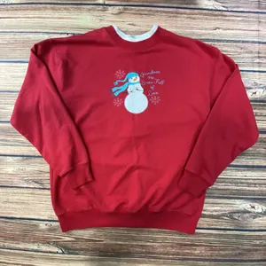 Grandmas Are Snow Full Of Love Red Sweatshirt Snowman Embroidered Womens Size M thumbnail 1