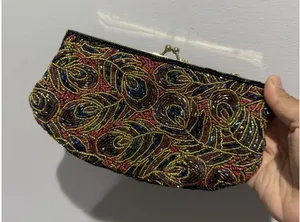 Multi-color LaRegale Evening Purse‎ Clutch Shoulder Strap Peacock Beaded M thumbnail 1