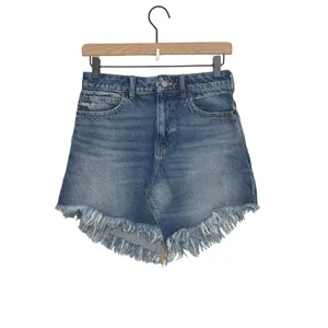 Free People We the Free Bailey Denim Mini Skirt Curved Frayed Hem Size 25 thumbnail 2