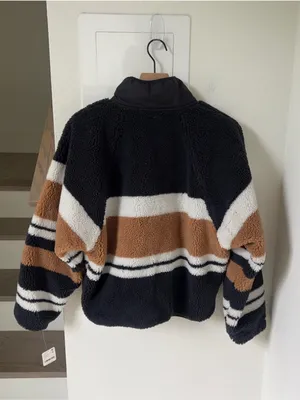 Free People Hit The Slopes Printed Fleece Jacket - Black Nutmeg Stripe - NWT thumbnail 4