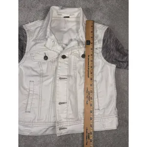 Free People Women's Cotton Denim‎ Jean Woven Knit Sleeves Jacket White Gray Xs thumbnail 4