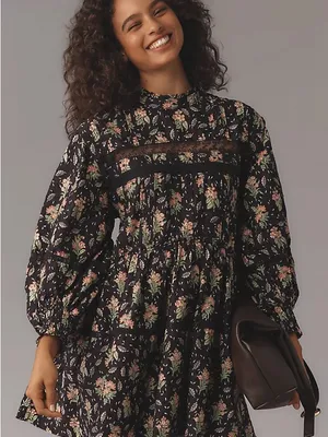 Anthropologie Pilcro Swing Mini Dress Womens Large Black Floral NWT Lace thumbnail 2
