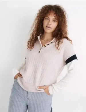 Madewell Striped Bowden Henley Sweater‎ Coziest Yarn Size Small thumbnail 1