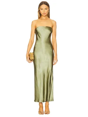 SNDYS Angelina Neck Tie Maxi Dress in Olive XXSmall as-is Womens Satin Long Gown thumbnail 3