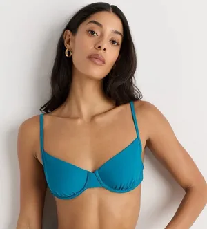 Quince Italian Demi Bikini Top Lagoon Teal Blue Size Small thumbnail 1