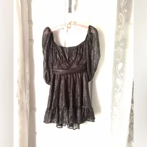 Lucy in the sky babydoll Sparkles Ruffle Mini Dress back bow tie cut out sz M thumbnail 2