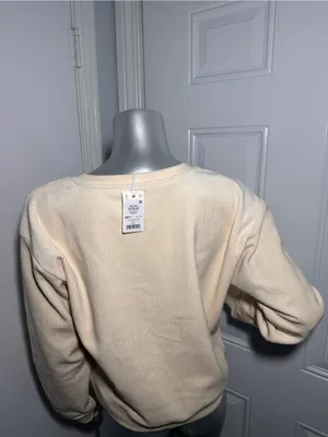 Marine Layer New Women's Top Small Rib Velour Corduroy V Neck Sweatshirt Cream thumbnail 7