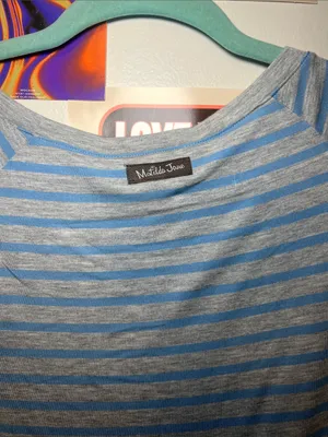 Matilda Jane Blue and Gray Striped Asymmetrical Tunic Dress thumbnail 4