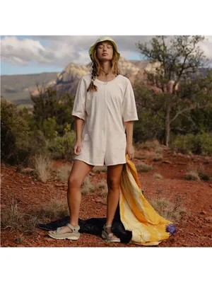 NEW! FREE PEOPLE MOVEMENT Hot Shot Tee Romper Shorts X-SMALL Bleached Clay Ivory thumbnail 3