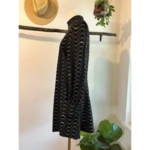 Kate Spade Black Long Puff Sleeve Mod Wavy Pink Dot Print Mini Dress Size Small thumbnail 4