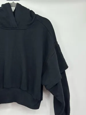 FP Movement Free People Snow‎ Flow Hoodie S Black Combo Cropped $128 thumbnail 4