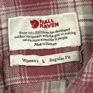 Fjallraven Shirt Womens Large Pink Gray Cream Plaid Flannel Ovik Cotton Outdoor thumbnail 3