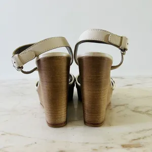 COACH Hanson Tan Gray Jeweled Rhinestone Platform Wedge Heel Sandals - US 8 thumbnail 7