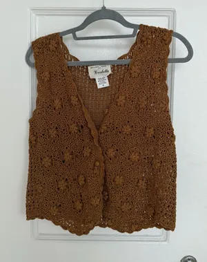 Vintage Crochet Vest in Deep Brown Size M thumbnail 1