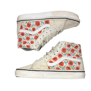 Vans Sk8-Hi Womens Sneakers Size 5 White Red Teal Floral High Top‎ Lace Up thumbnail 3