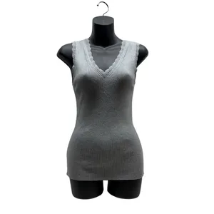 Catherine Malandrino Grey Ribbed Knit Scalloped V-Neck Tank Top thumbnail 3
