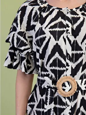 Black & White Geometric Midi Dress with Belt L new thumbnail 6