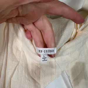 En Crême Beige Tan Cotton Wide Leg Tie Shoulder Jumpsuit Overalls NWT Large L thumbnail 2