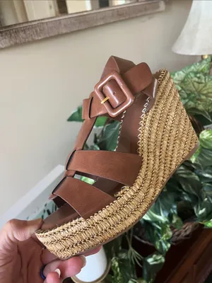 BAMBOO Brown Woven Wedge Espadrille Sandals NEW thumbnail 2