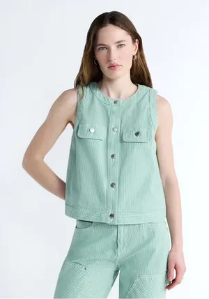 Free Assembly nwt size XXL ( 20 ) Women's Button Front Sleeveless Denim Top thumbnail 1