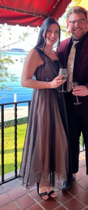Anthropologie Black Tulle Dot One Shoulder Maxi Dress thumbnail 1