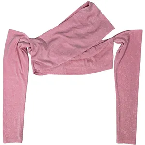 Naked Wardrobe Pink Sparkle Long Sleeve Wrap Crop Top‎ Shirt Womens Size L T2285 thumbnail 1