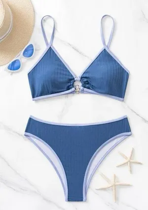 Bra & Bikini Bottom 2 Piece Bathing Suit Blue Size M thumbnail 1