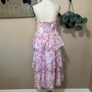 Pristine Cutie Light Pink Floral Organza Bustier Midi Dress thumbnail 5