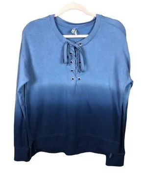 Mudd Blue Ombre Lace Up Sweatshirt Womens Medium Long Sleeve‎ Pullover thumbnail 1