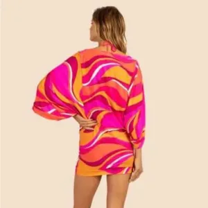 NWT Trina Turk Vivid Vista Pink/Orange Cover Up Mini Swim Tunic Dress Size Small thumbnail 12