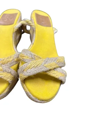 Tory Burch wms yellow strappy herringbone fabric 3" wedge heels sz 6M SKU 10-766 thumbnail 15