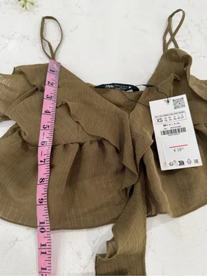 Zara Olive Ruffle Tie-Front Camisole Top thumbnail 5