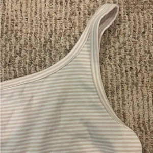 Aerie Cream and White Striped One-Shoulder Tank Top thumbnail 2
