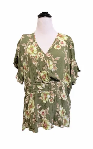 5/$30 🎈 Maurices XL olive green floral surplice neck Blouse thumbnail 1