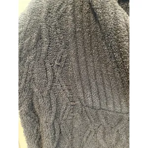 Barefoot Dreams CozyChic Cable Knit Hoodie Sweater Charcoal Gray Womens M flaw thumbnail 3