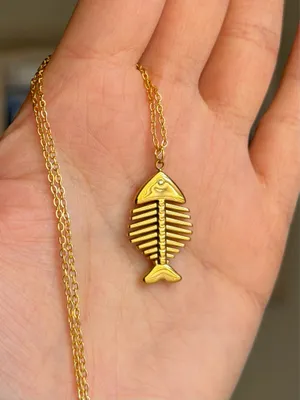 Handmade gold tone stainless steel fish necklace 🐟🌀 thumbnail 5