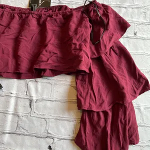 Off Shoulder Aubergine Layered Sleeve Boho Cropped Top Blouse NWT NEW thumbnail 6