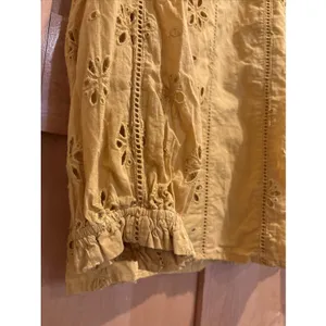 J.CREW Blouse Mustard Floral Embroidered Eyelet Long Sleeve Ruffle‎ Top Medium thumbnail 3