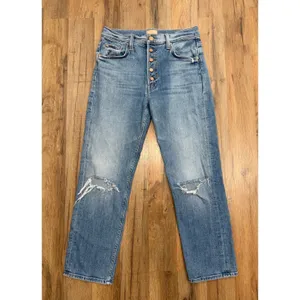 MOTHER The Pixie Tomcat Crop‎ Jeans 28 Distressed Button Fly Straight Denim thumbnail 3