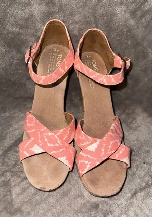 TOMS Women's Coral Patterned Cork Wedge Sandals Size 9M thumbnail 1