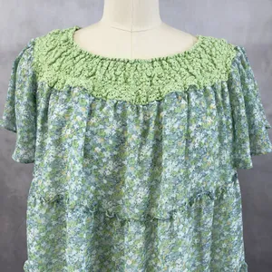 Floral Tiered Ruffle Top Women Medium Crochet Cottage Soft Girl‎ Fairy Prairie thumbnail 4