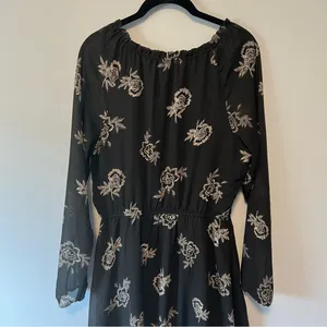 Maurices Black V-Neck Floral Long Sleeve Dress Size Medium Moody Whimsigoth thumbnail 3