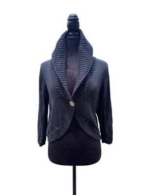 Kenneth Cole Reaction Black Cropped Ribbed Cardigan Shawl Collar‎ 1 Button Large thumbnail 7