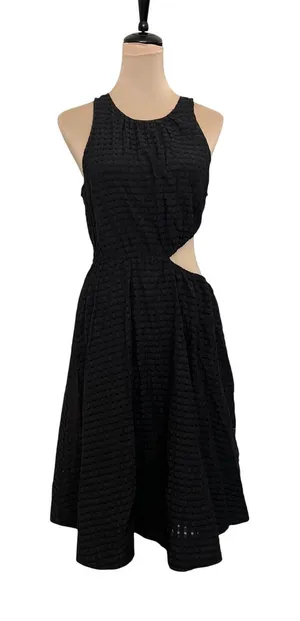 Maeve by Anthropologie Black Textured Cutout Midi Dress Size M thumbnail 1