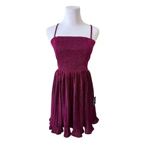 Lulu's Party Era Magenta Sparkly Lace-up Pleated Skater‎ Dress MEDIUM NWT Party thumbnail 4