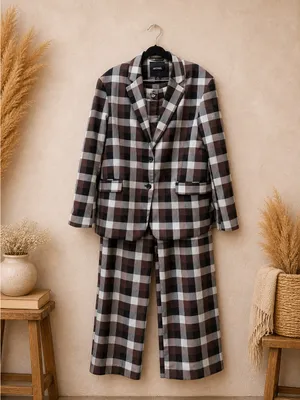 NWT Monki Plaid Matching Suit Set Blazer & Wide Leg Pants Size M thumbnail 2