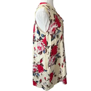Umgee USA Cream‎ Floral Print Sleeveless Dress Boho Lace Up Neck Size Medium thumbnail 2