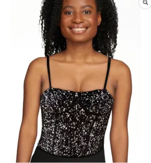 No Boundaries Sequin Black Bustier Top NWT Black Silver Corset Strappy Top thumbnail 1
