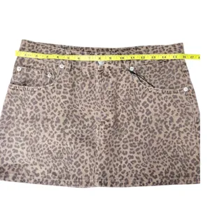 Zara NWT‎ Leopard Print Denim Mini Skirt Brown Tan Animal Print Size M thumbnail 2